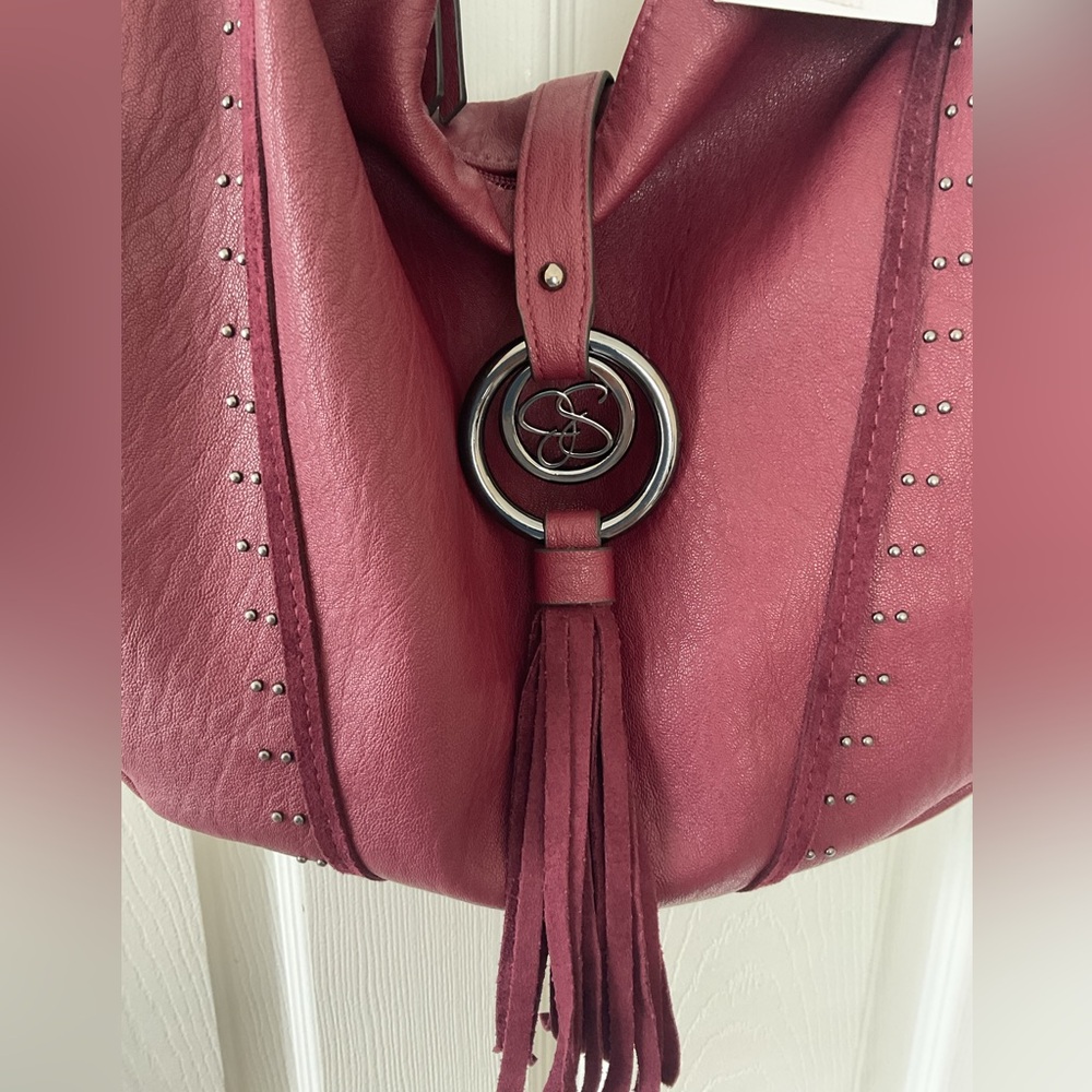 Jessica Simpson Burgundy Hobo Handbag Studded Tassel New With Tags - Picture 7 of 9
